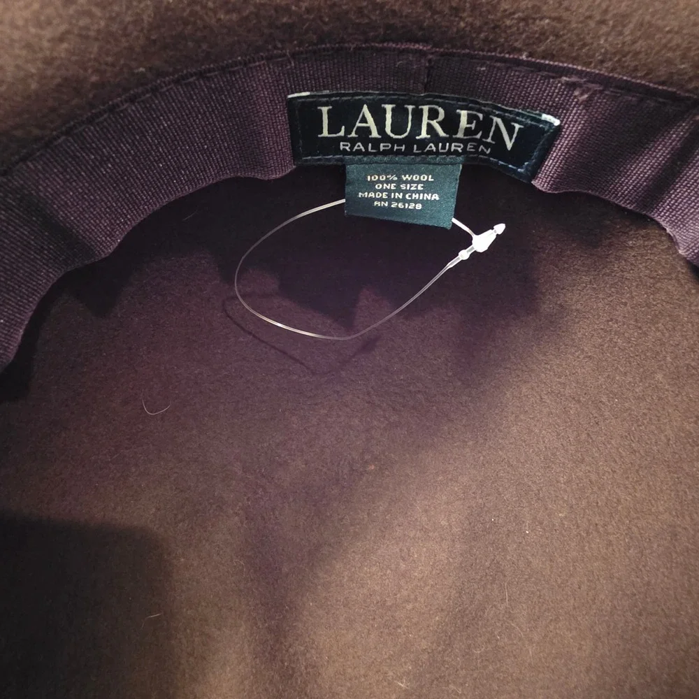 Lauren Ralph Lauren Brown 100% Wool Cloche Hat Wide Brim Grosgrain Bow One Size
